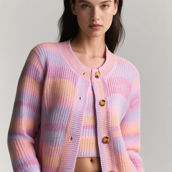 Pastel Striped Women's Sweater Set - Picture 7 of 8
